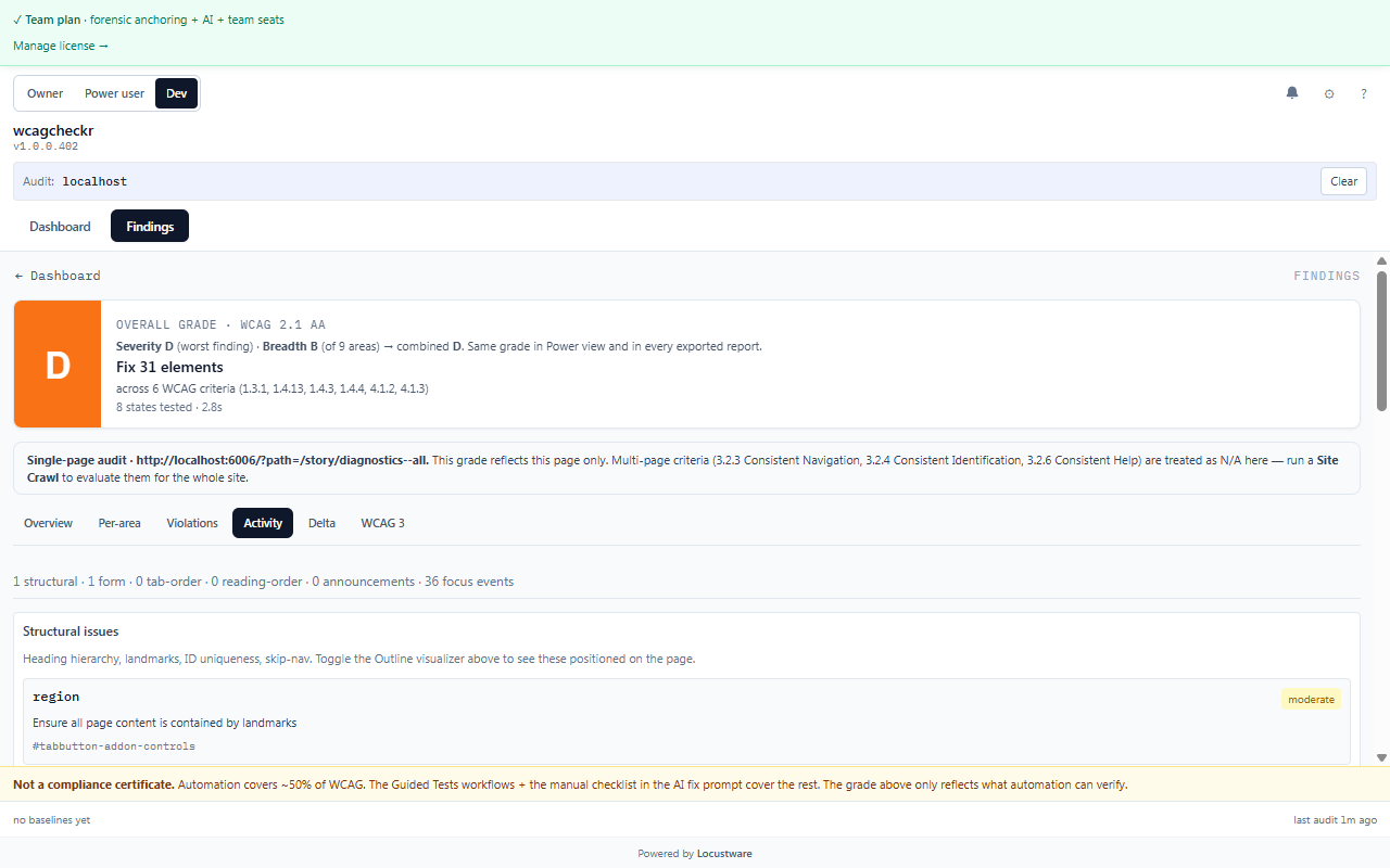 Activity (live regions, focus and reading order)